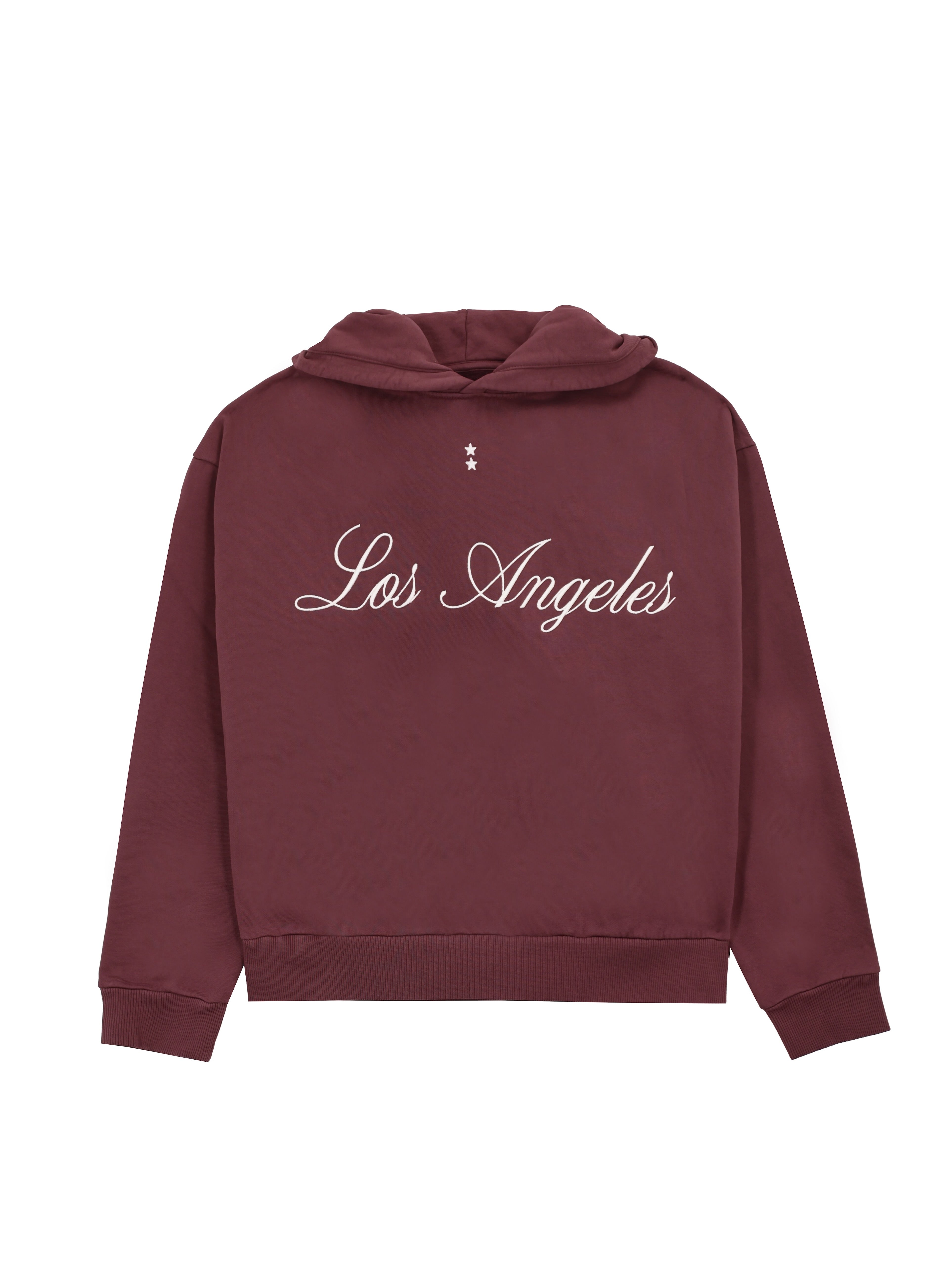 Still life of Ebbie women’s hoodie in cherry, 100% cotton.