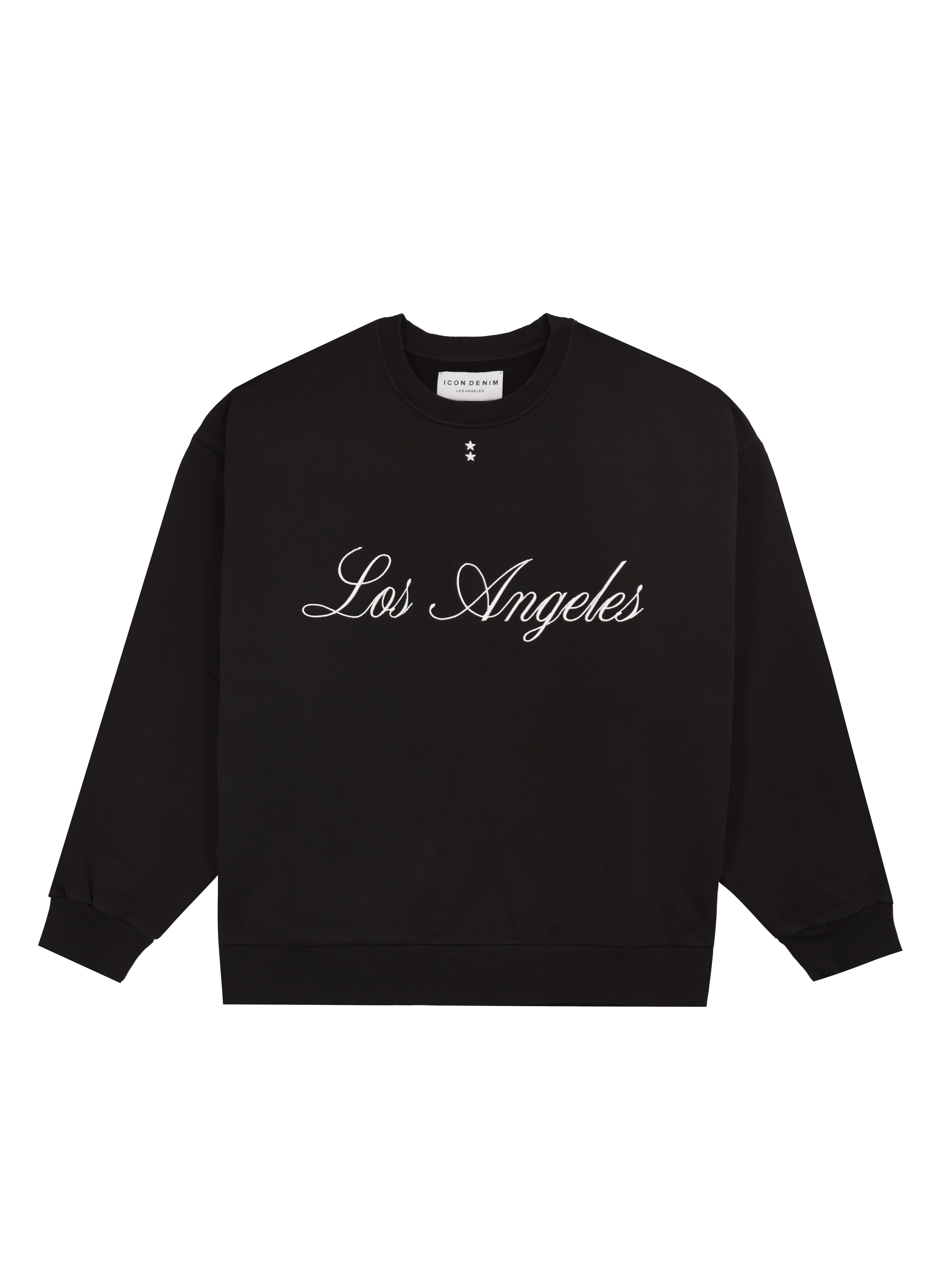 Still life of Fitz men’s sweatshirt in black, 100% cotton.