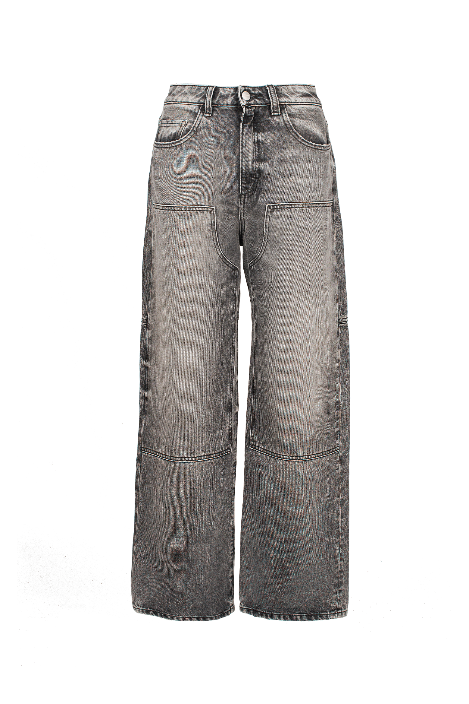 Still life of Jenny women’s straight leg jeans in dark gray wash, 100% rigid cotton denim.