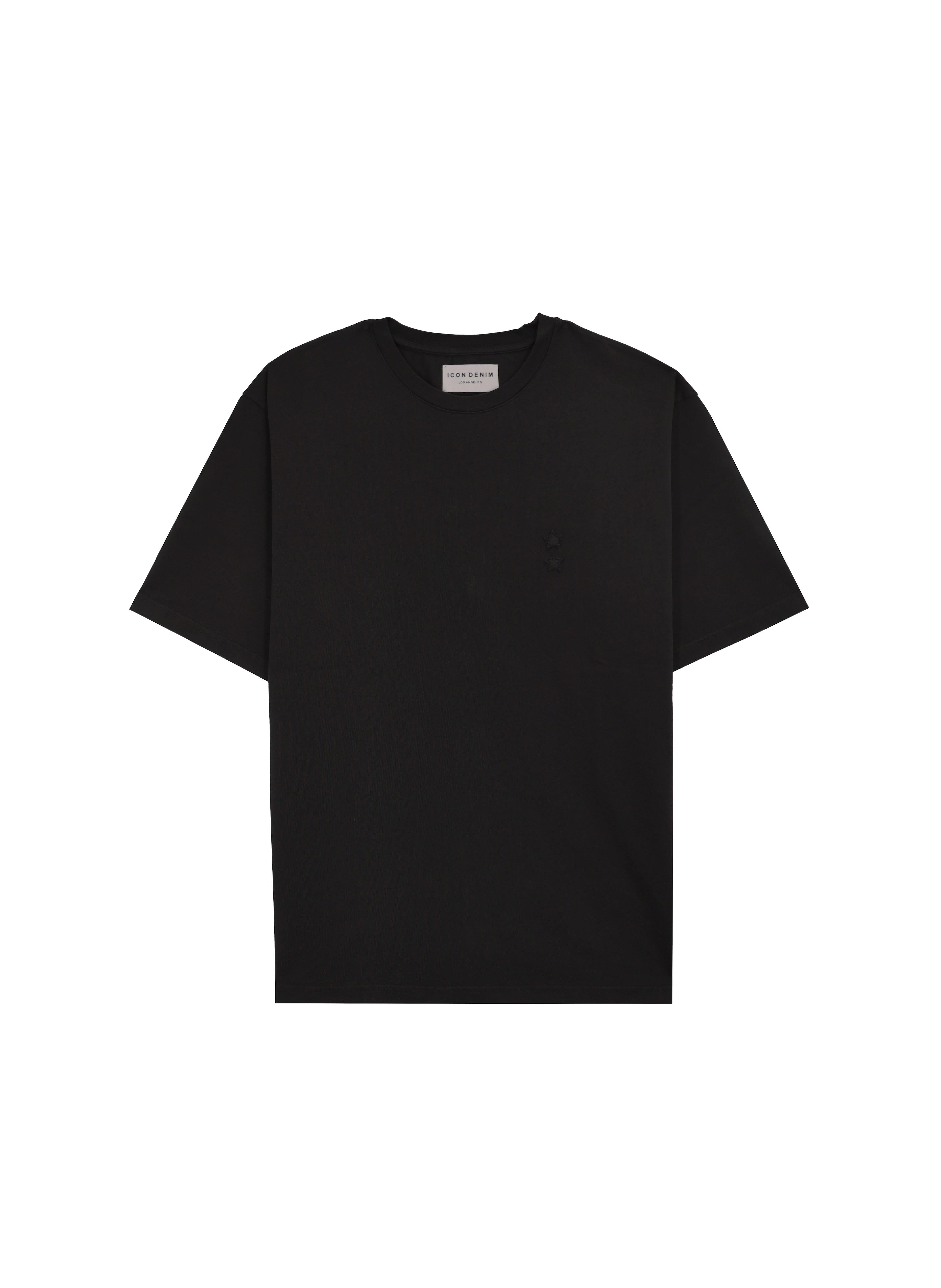 Still life of Julie women’s t-shirt in black, 100% cotton.