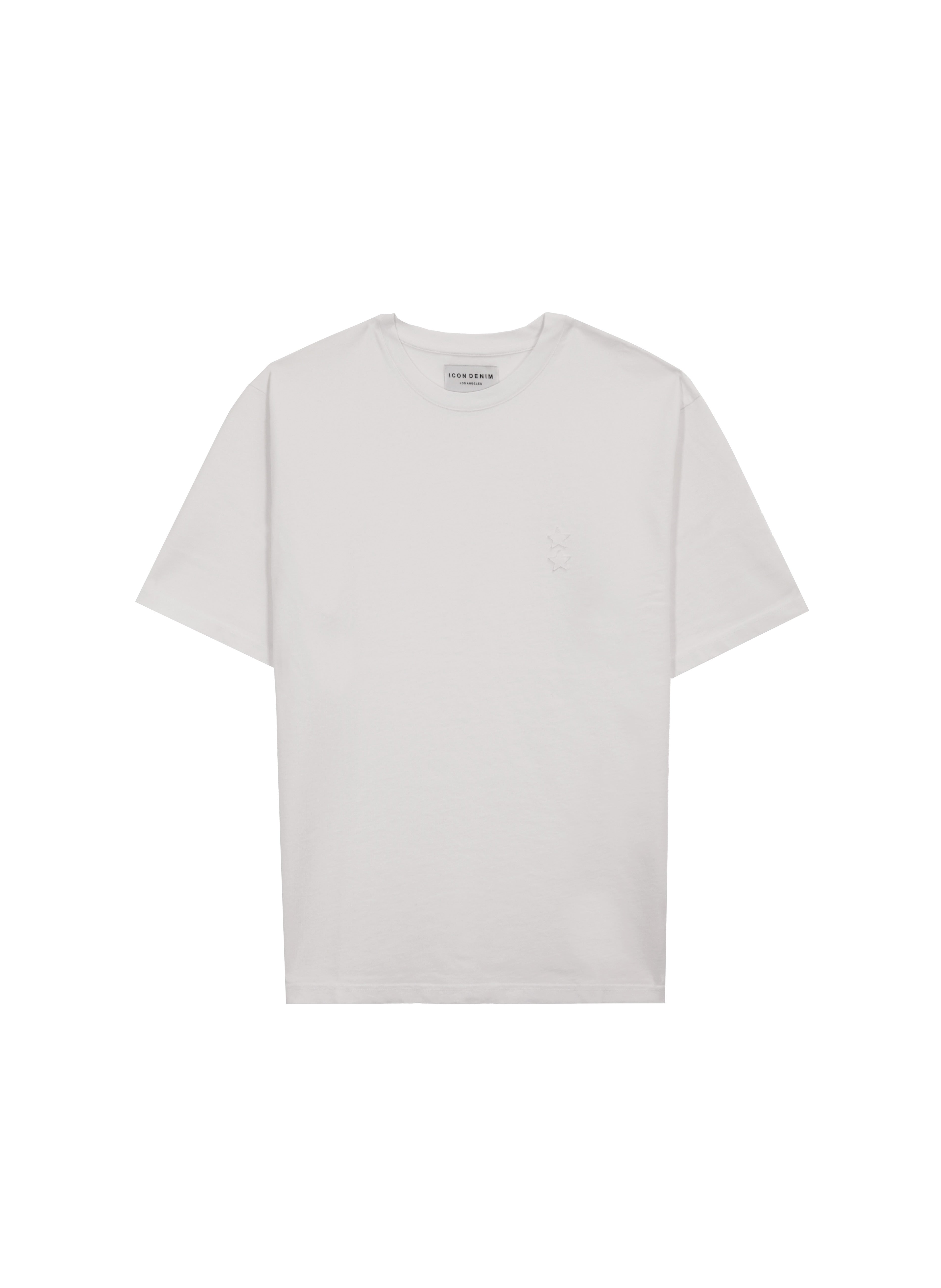 Still life of Julie women’s t-shirt in white, 100% cotton.