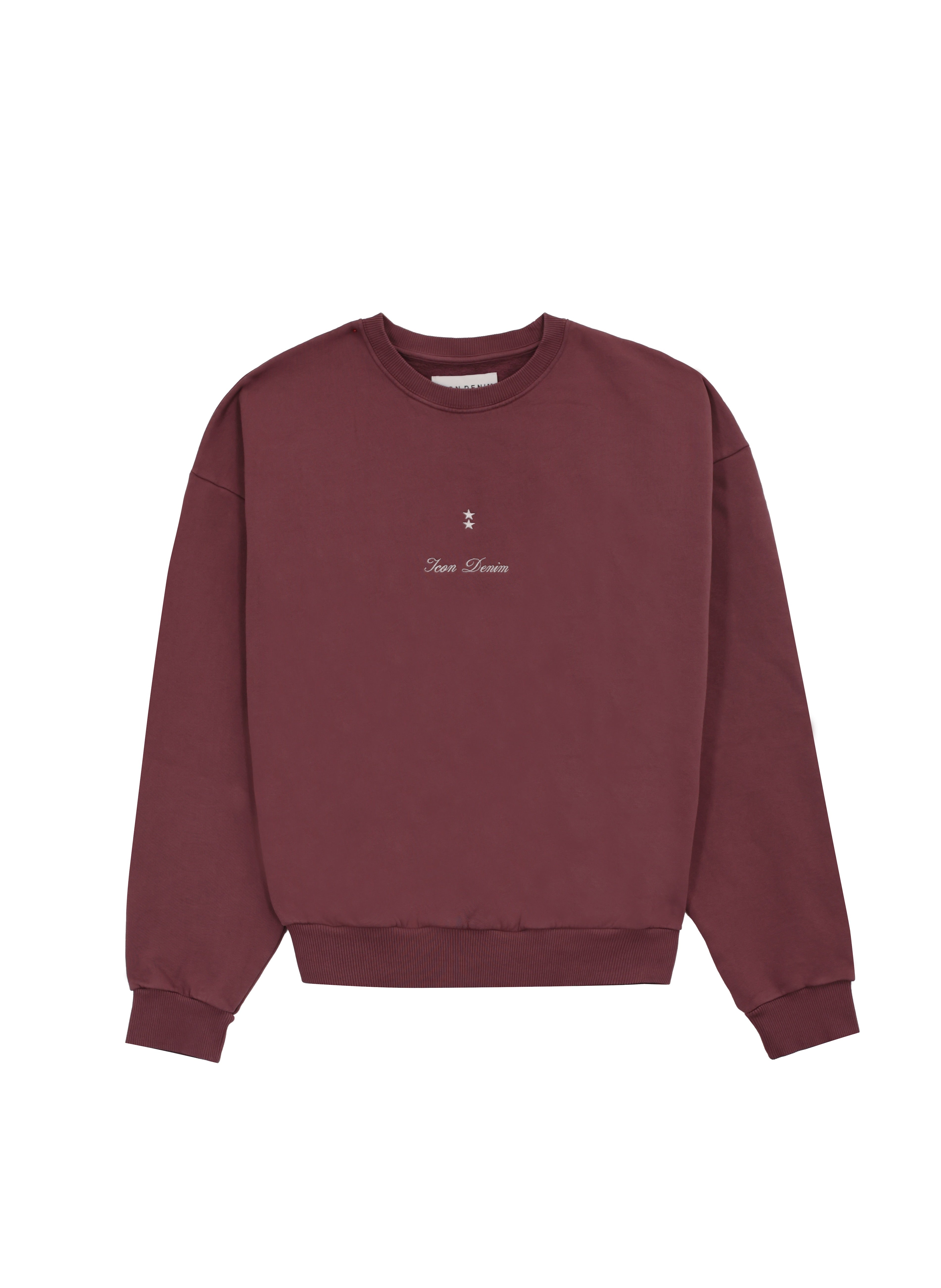 Still life of Mellie women’s sweatshirt in cherry, 100% cotton.