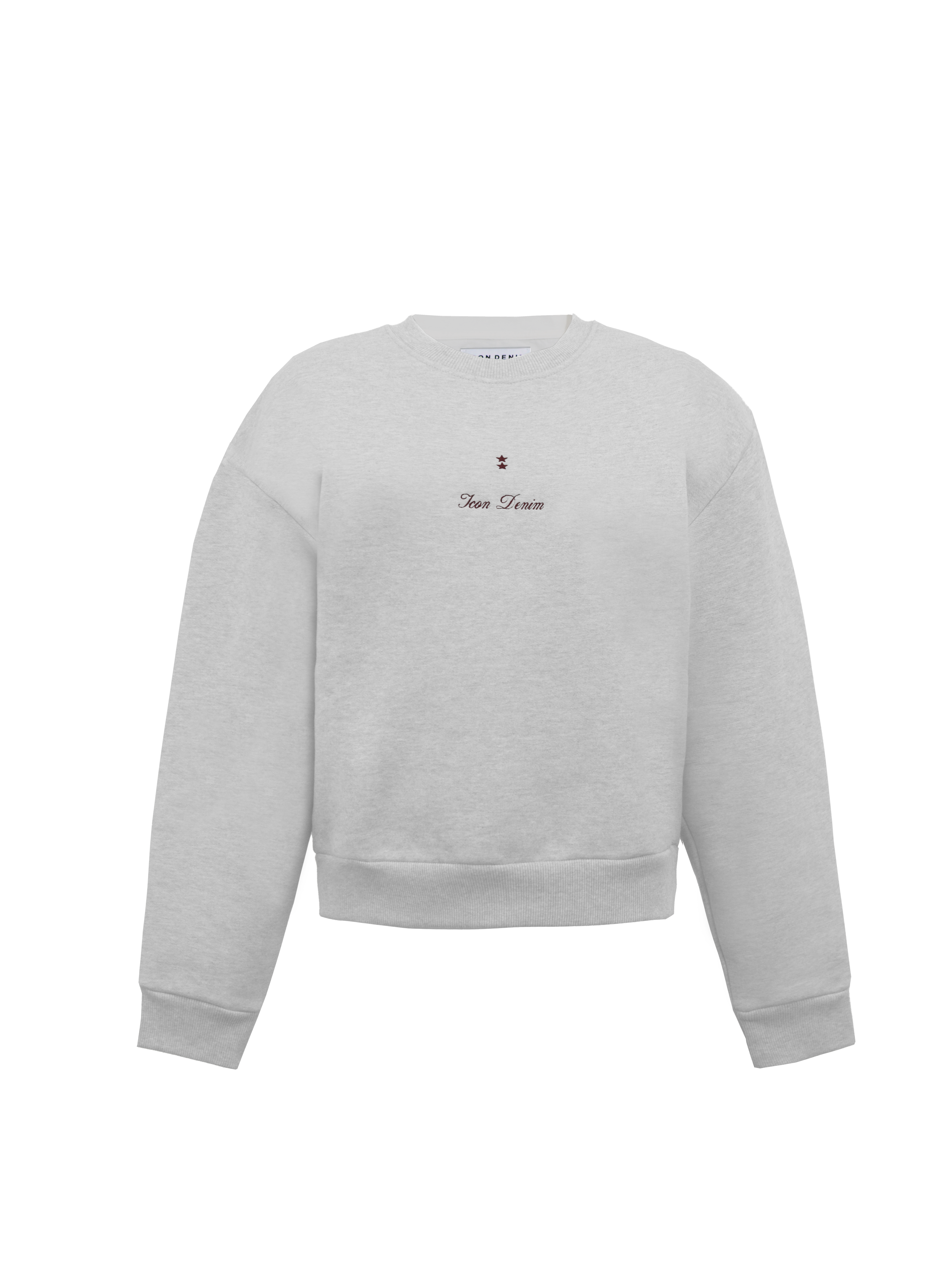 Still life of Mellie women’s sweatshirt in gray, 100% cotton.