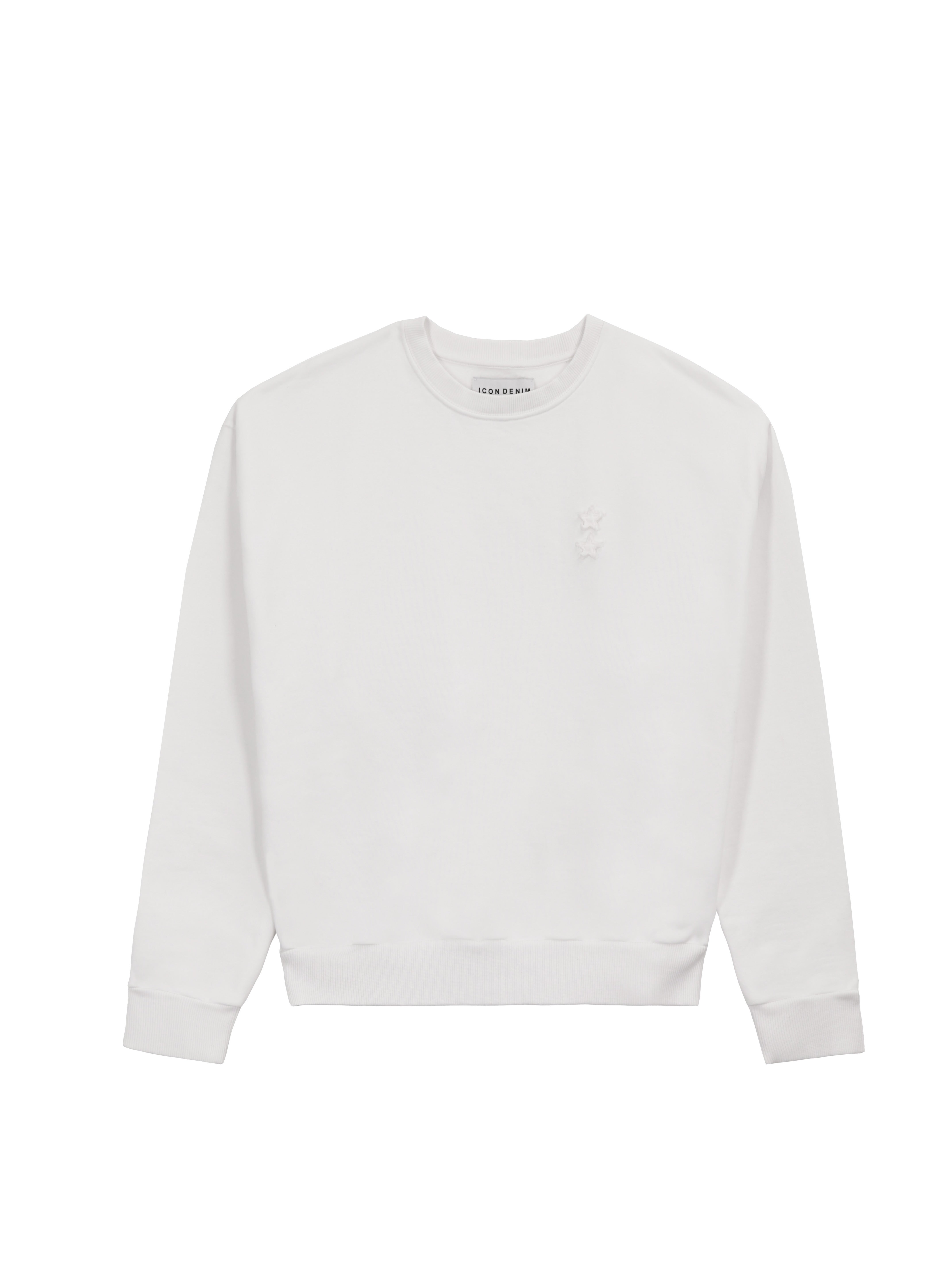 Still life of Mellie women’s sweatshirt in white, 100% cotton.