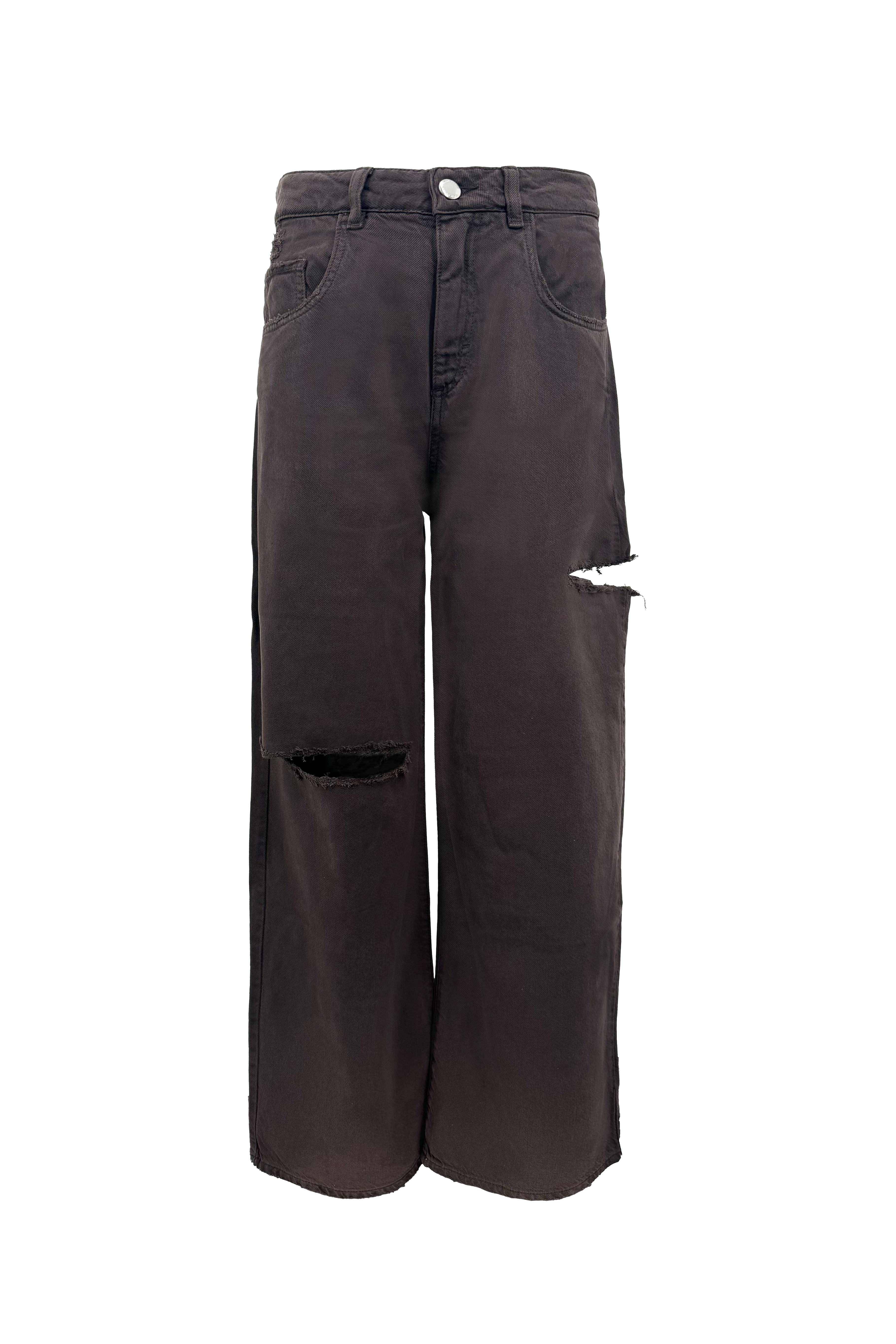 Still life of Poppy women’s wide leg jeans in rock, 100% rigid cotton denim.