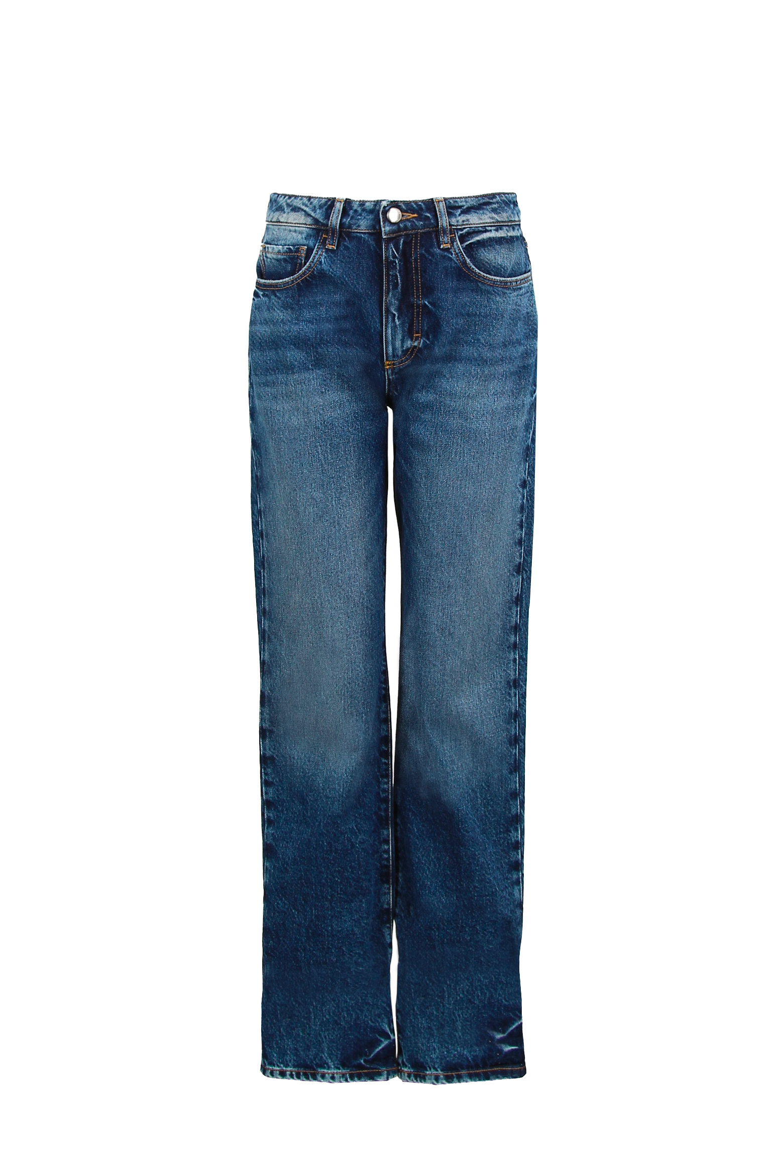 Still life of Skye women’s regular jeans in dark wash, 100% rigid cotton denim.