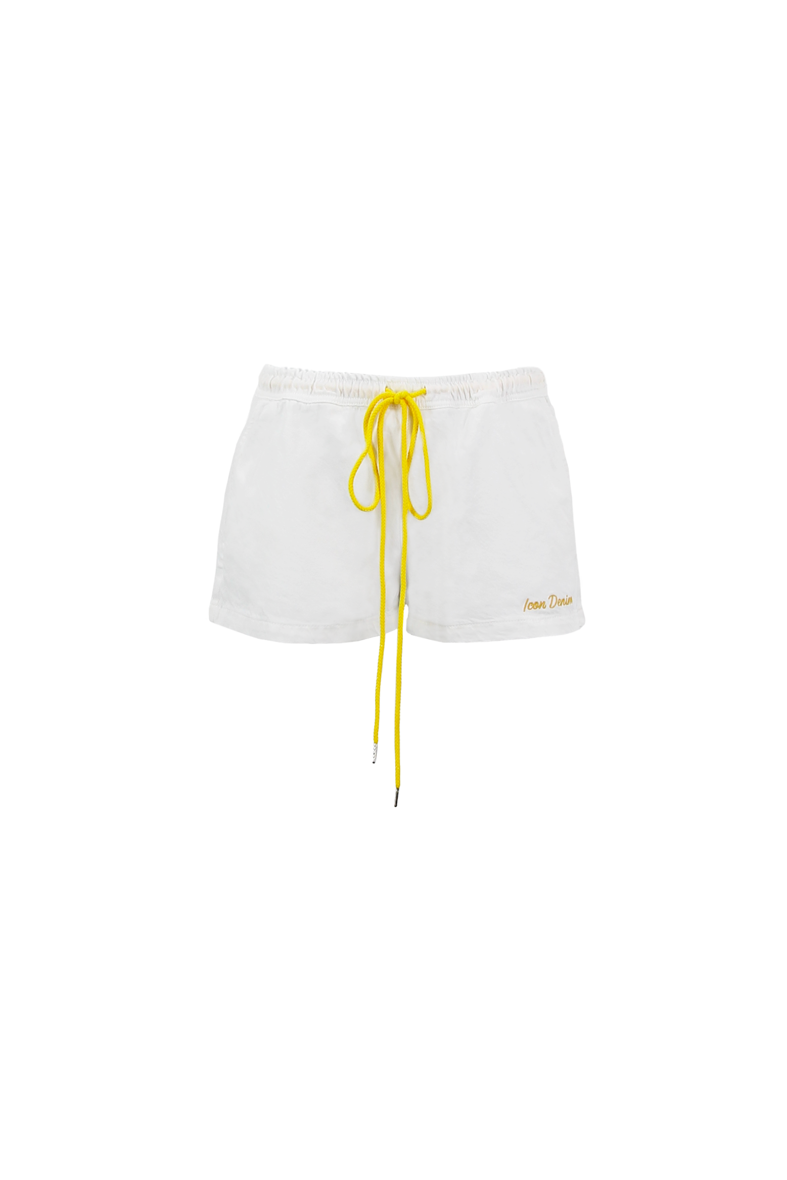 Still life of Carrie women’s wide leg short jeans in white, 100% rigid soft cotton denim.