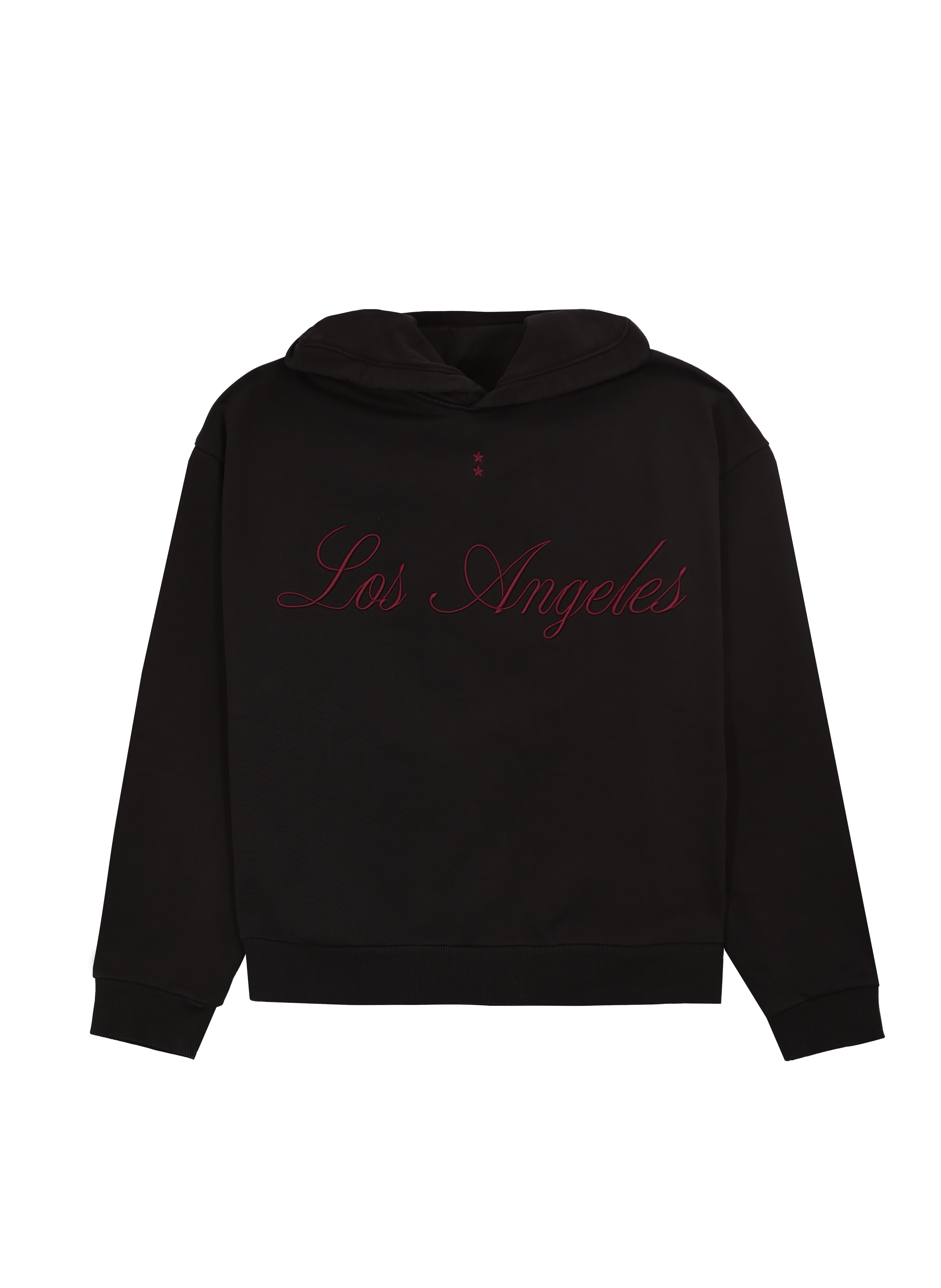 Still life of Ebbie women’s hoodie in black, 100% cotton.