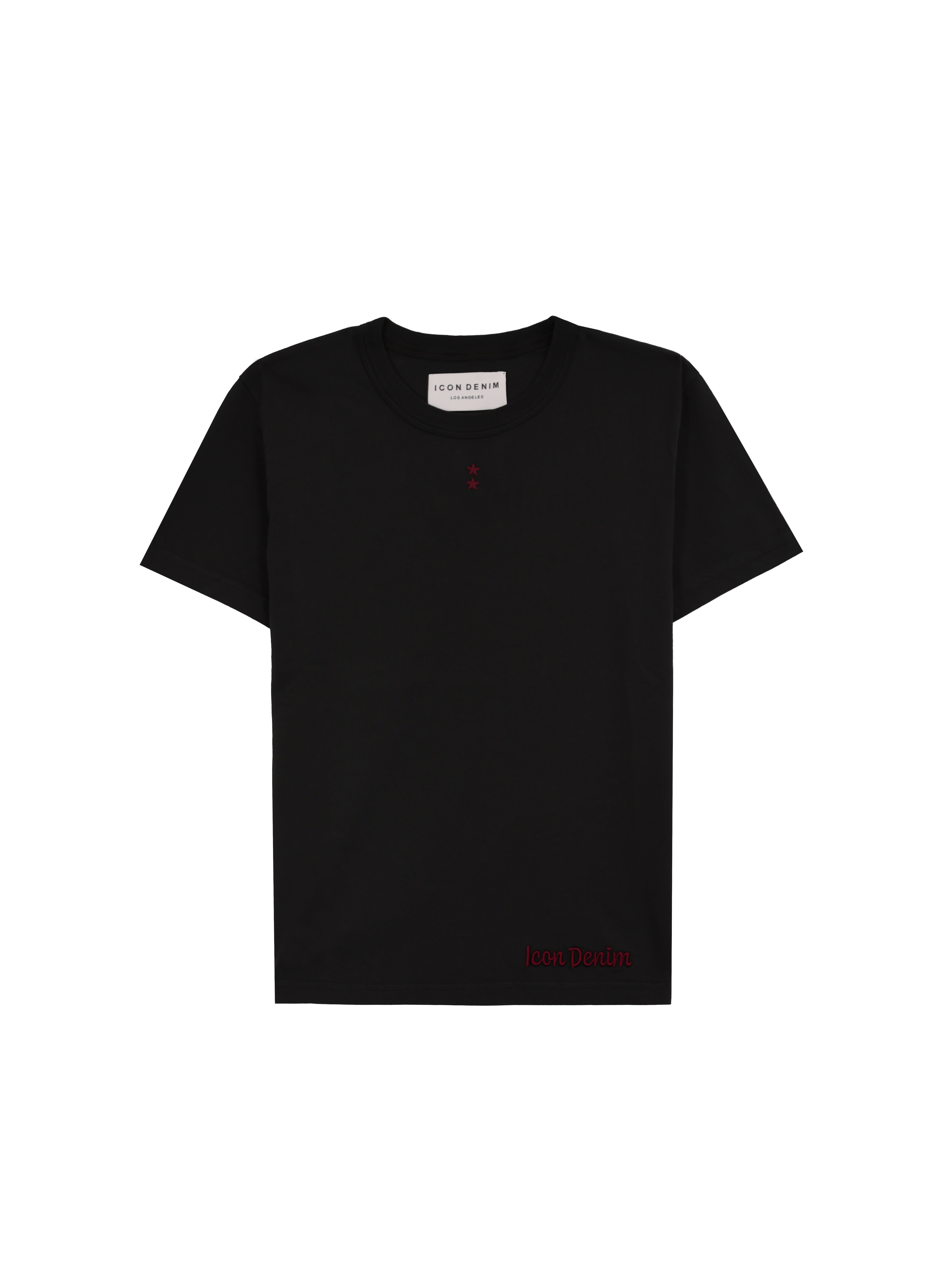 Still life of Julie women’s t-shirt in black, 100% cotton.
