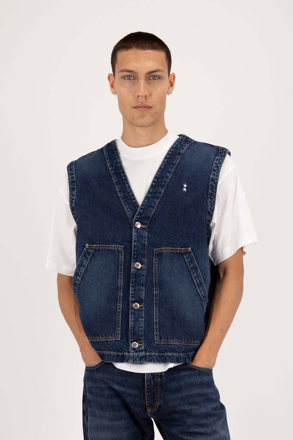 men's denim dress vest Men's Linen-Look Denim Blue Suit Vest, 32 Standard